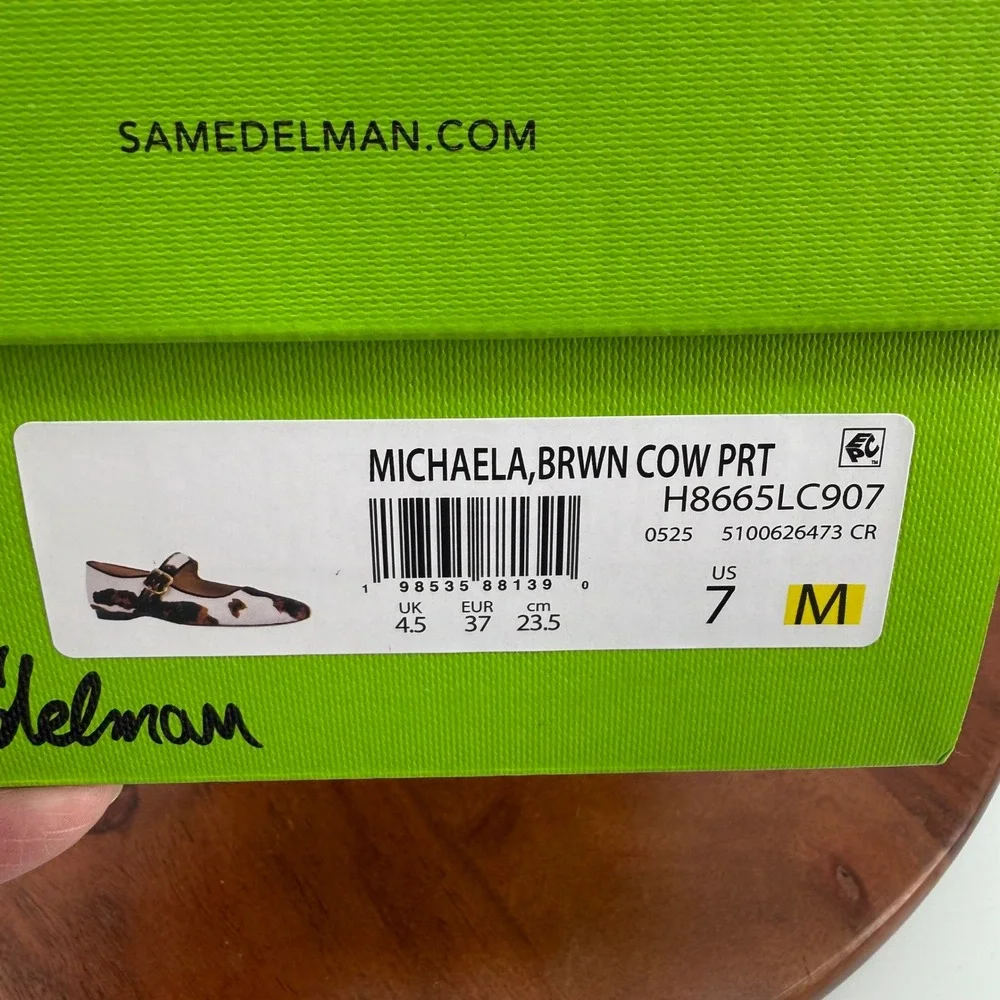 Sam Edelman Michaela Mary Jane Flats Womens Brown Cow Print Calf Hair 7 M
